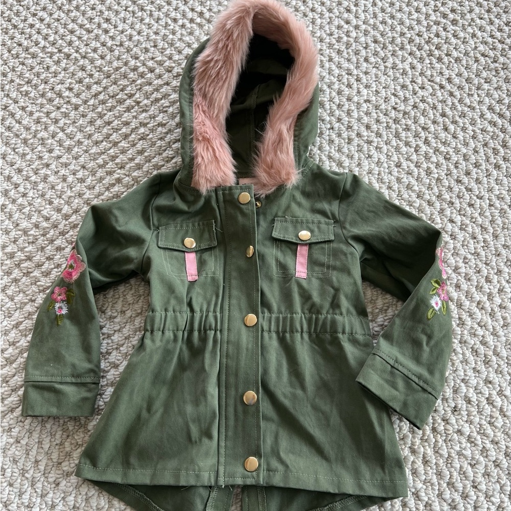 Little Lass Military Jacket with floral embroidery. Size 3T